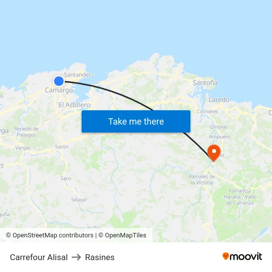 Carrefour Alisal to Rasines map
