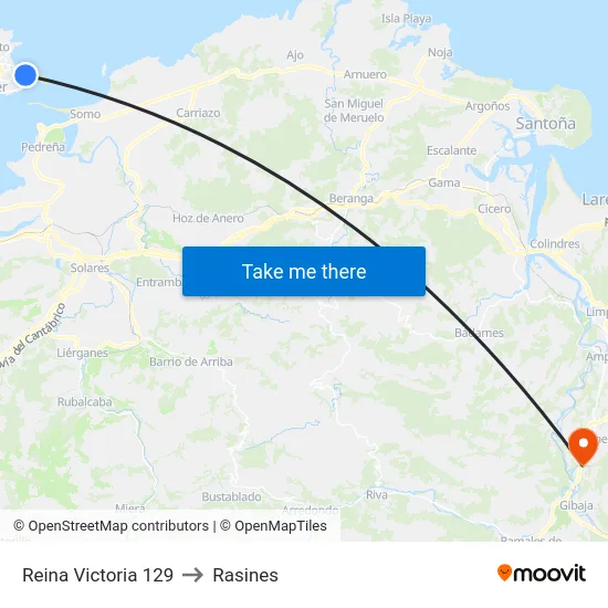 Reina Victoria 129 to Rasines map