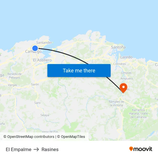 El Empalme to Rasines map