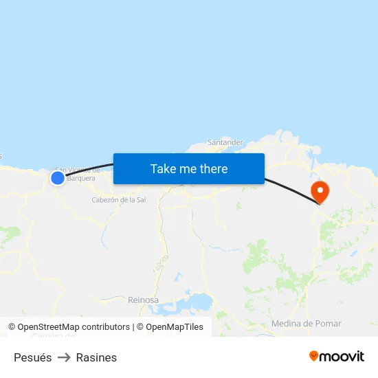 Pesués to Rasines map