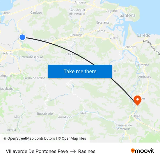 Villaverde De Pontones Feve to Rasines map