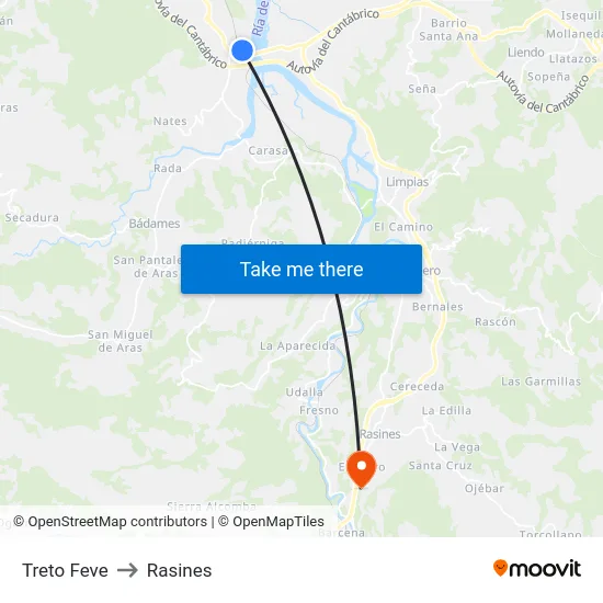 Treto Feve to Rasines map