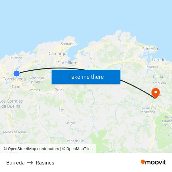 Barreda to Rasines map