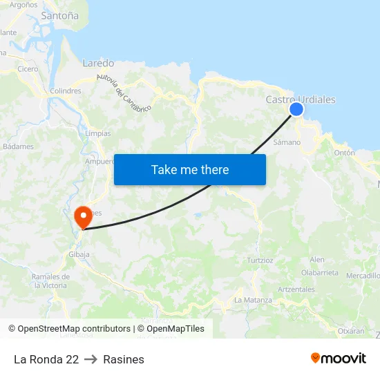 La Ronda 22 to Rasines map