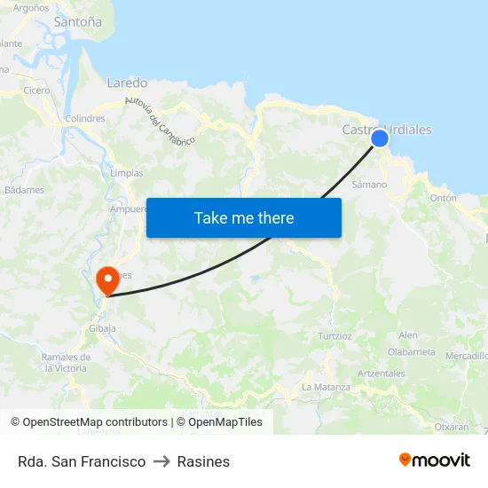 Rda. San Francisco to Rasines map