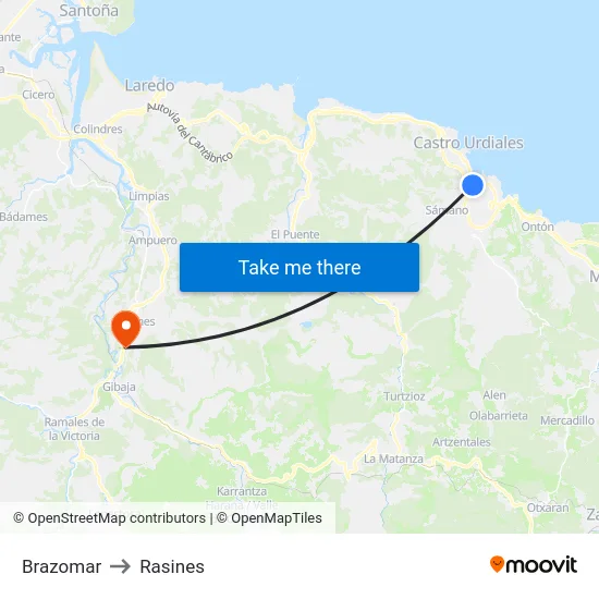 Brazomar to Rasines map