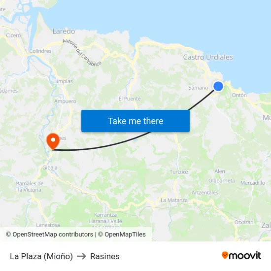 La Plaza (Mioño) to Rasines map