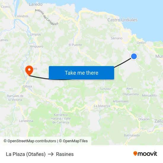 La Plaza (Otañes) to Rasines map