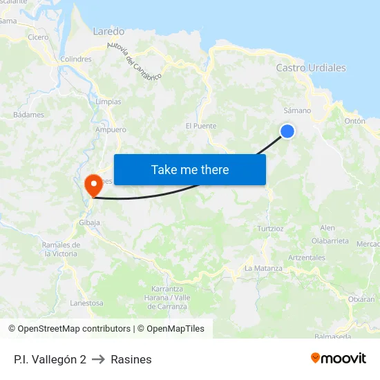 P.I. Vallegón 2 to Rasines map