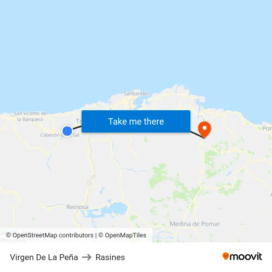 Virgen De La Peña to Rasines map