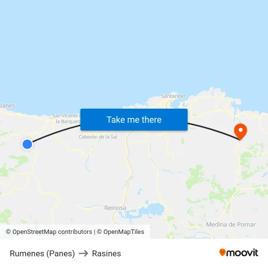Rumenes (Panes) to Rasines map