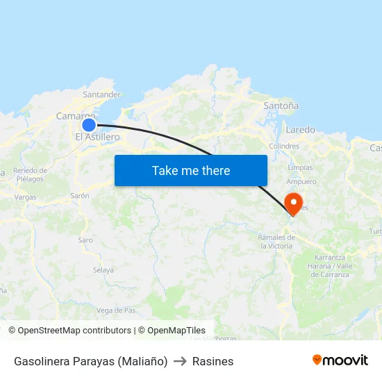 Gasolinera Parayas (Maliaño) to Rasines map