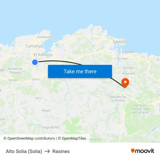 Alto Solia (Solia) to Rasines map