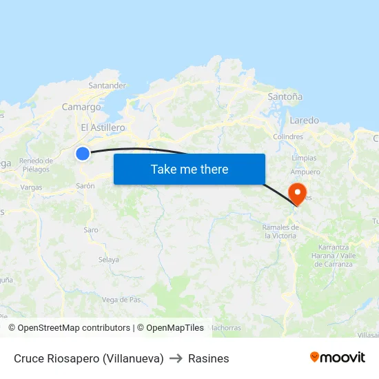 Cruce Riosapero (Villanueva) to Rasines map