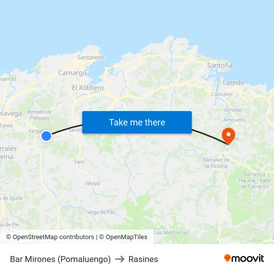 Bar Mirones (Pomaluengo) to Rasines map
