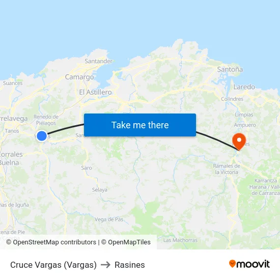Cruce Vargas (Vargas) to Rasines map