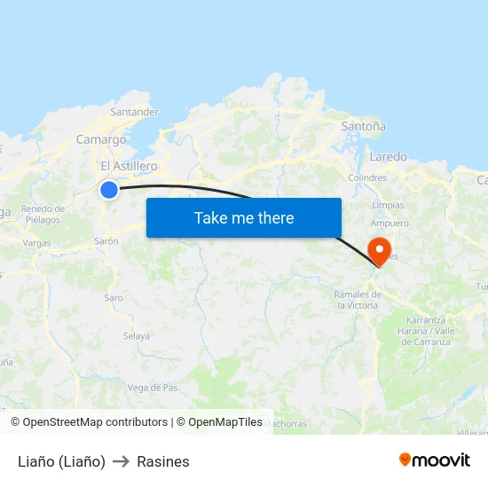 Liaño (Liaño) to Rasines map