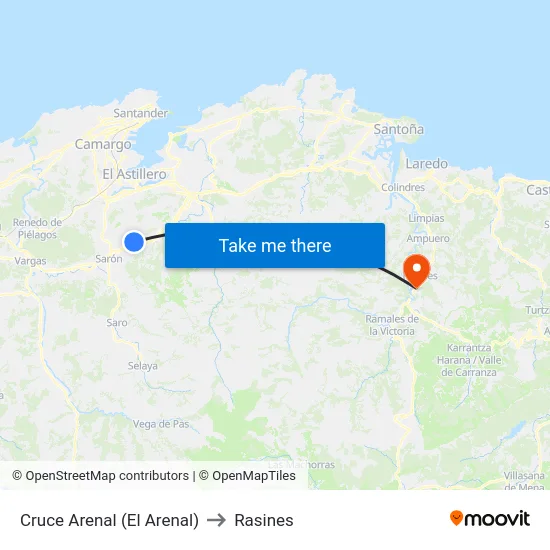 Cruce Arenal (El Arenal) to Rasines map