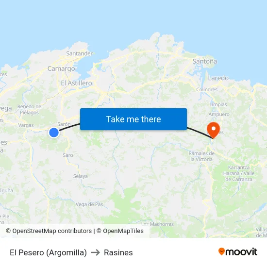 El Pesero (Argomilla) to Rasines map