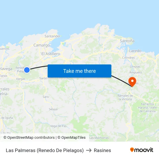 Las Palmeras (Renedo De Pielagos) to Rasines map