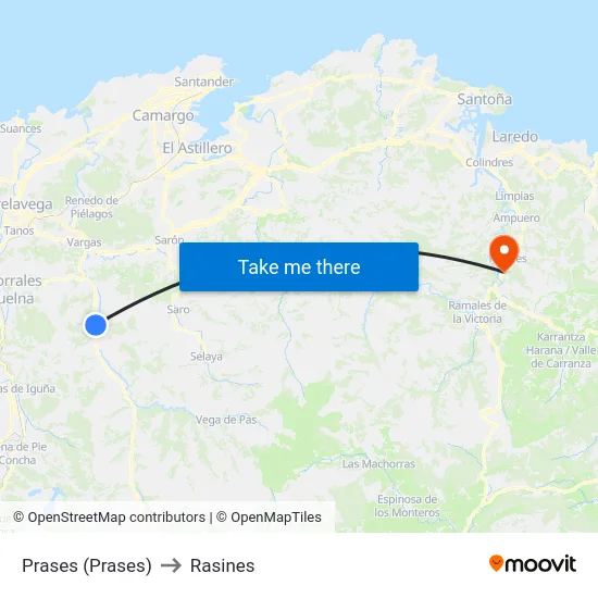 Prases (Prases) to Rasines map