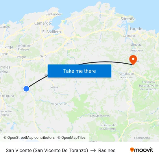 San Vicente (San Vicente De Toranzo) to Rasines map