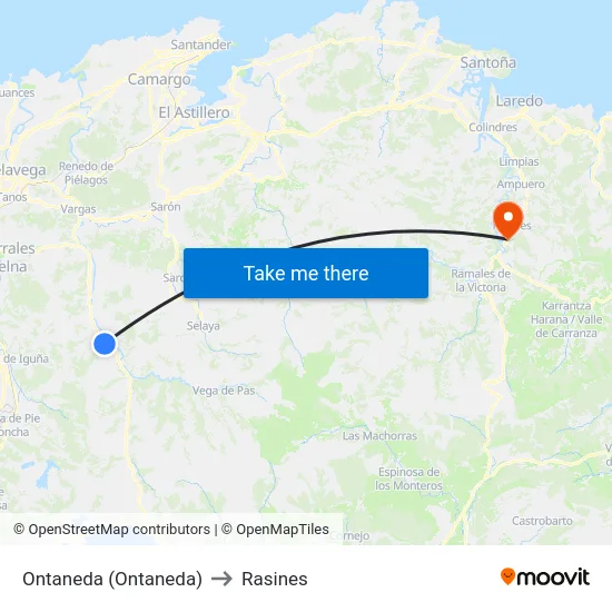 Ontaneda (Ontaneda) to Rasines map