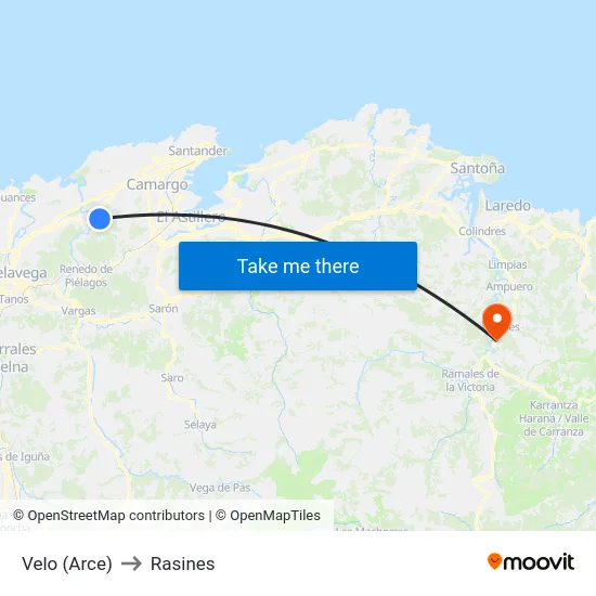 Velo (Arce) to Rasines map