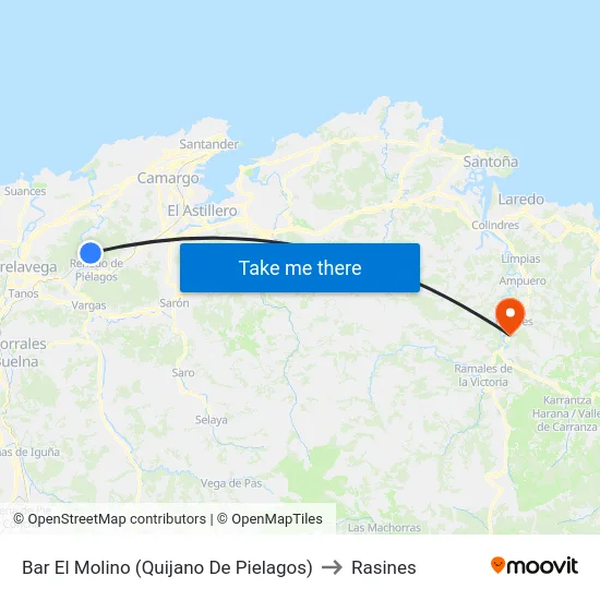 Bar El Molino (Quijano De Pielagos) to Rasines map