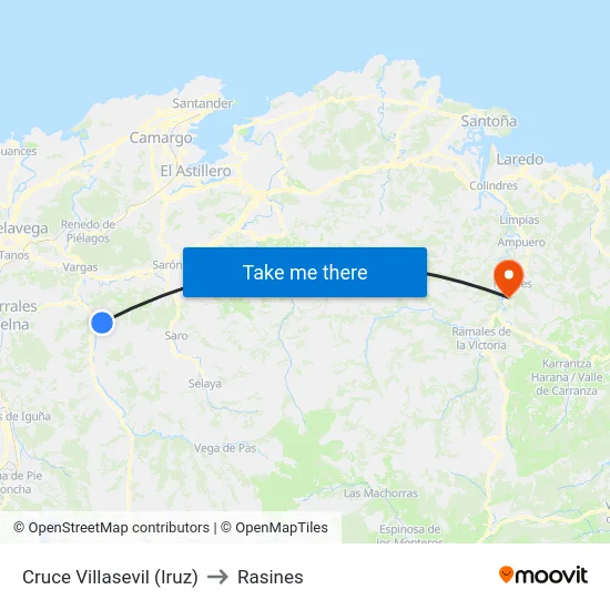 Cruce Villasevil (Iruz) to Rasines map