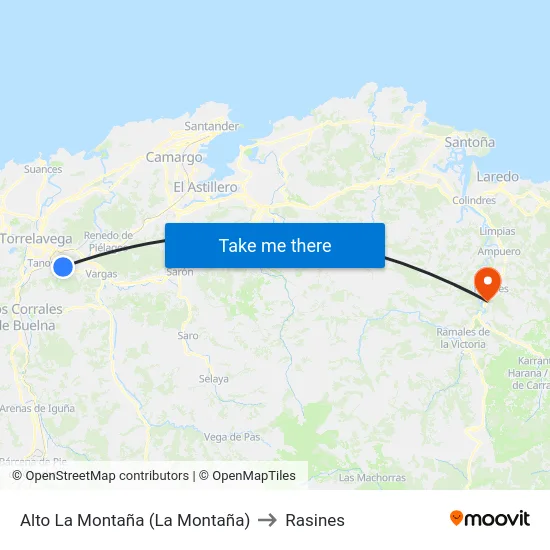 Alto La Montaña (La Montaña) to Rasines map