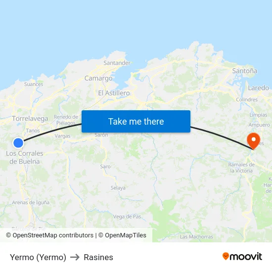 Yermo (Yermo) to Rasines map