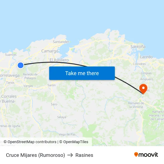 Cruce Mijares (Rumoroso) to Rasines map