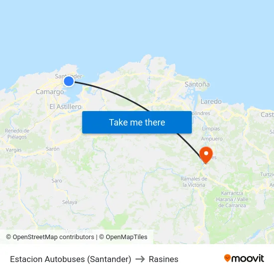 Estacion Autobuses (Santander) to Rasines map