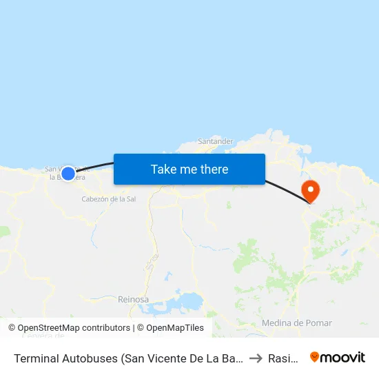 Terminal Autobuses (San Vicente De La Barquera) to Rasines map