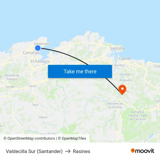 Valdecilla Sur (Santander) to Rasines map