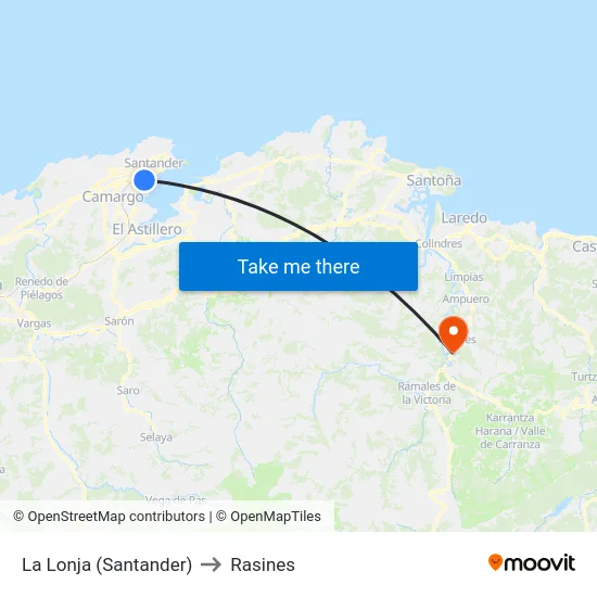 La Lonja (Santander) to Rasines map
