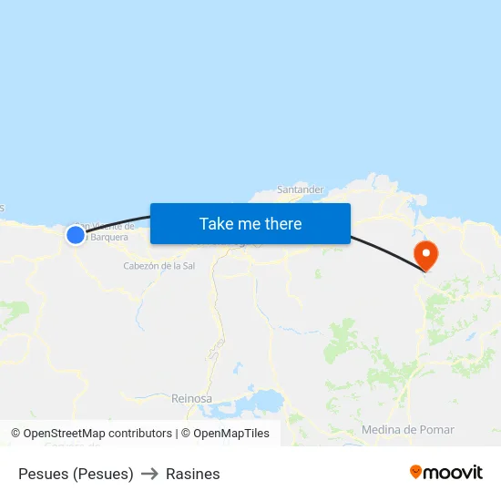 Pesues (Pesues) to Rasines map