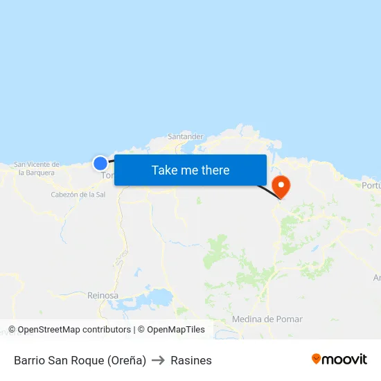 Barrio San Roque (Oreña) to Rasines map