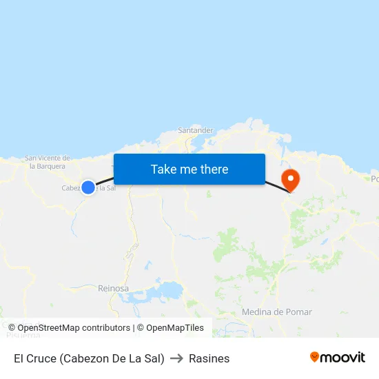 El Cruce (Cabezon De La Sal) to Rasines map