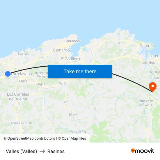 Valles (Valles) to Rasines map