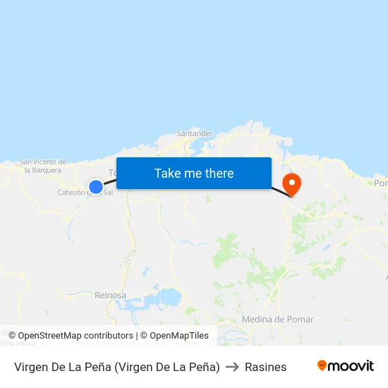 Virgen De La Peña (Virgen De  La Peña) to Rasines map