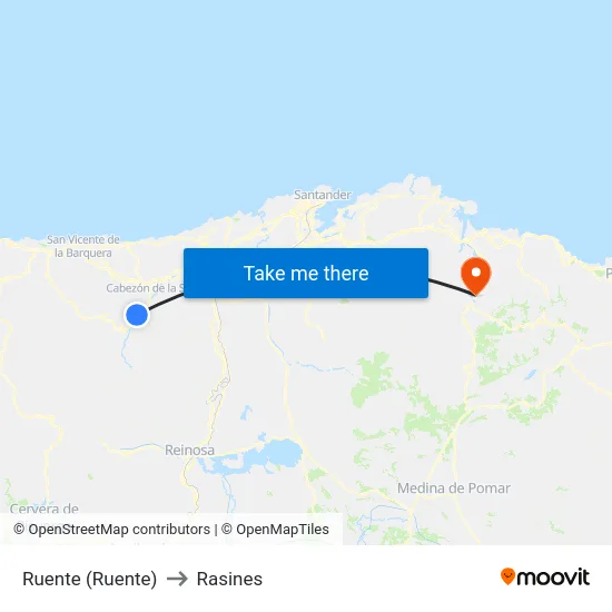 Ruente (Ruente) to Rasines map