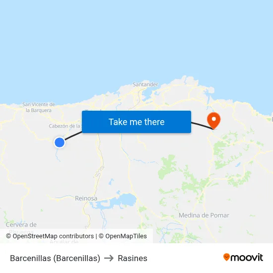 Barcenillas (Barcenillas) to Rasines map