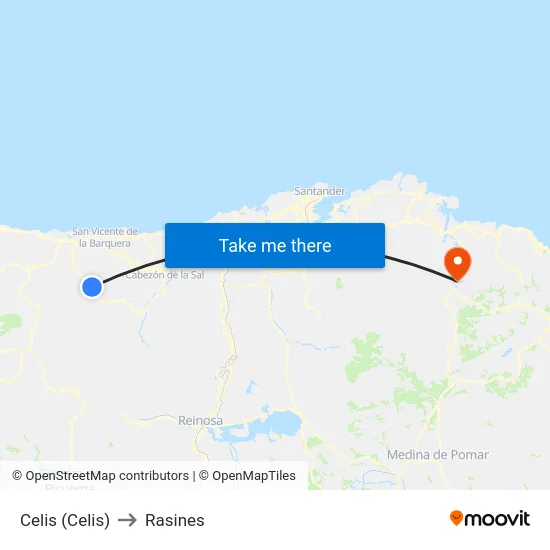Celis (Celis) to Rasines map