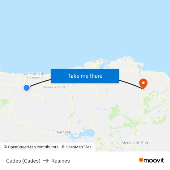 Cades (Cades) to Rasines map