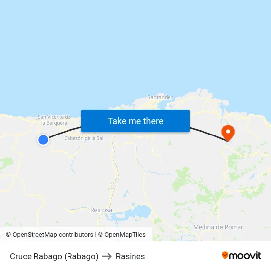 Cruce Rabago (Rabago) to Rasines map