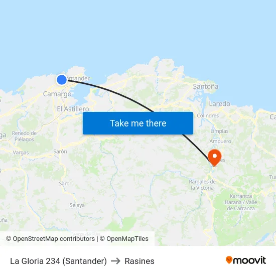 La Gloria 234 (Santander) to Rasines map