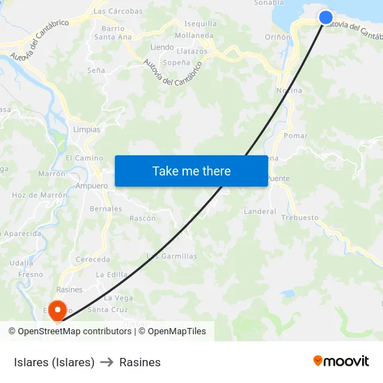 Islares (Islares) to Rasines map