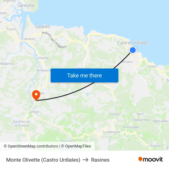 Monte Olivette (Castro Urdiales) to Rasines map
